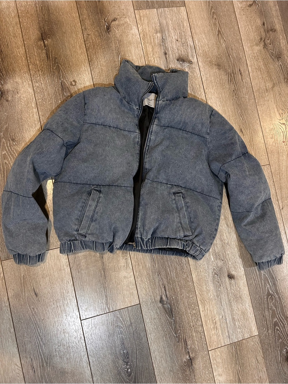 Angel Kiss Denim-Style Puffer Jacket in Heather Gray-Blue - Picture 2 of 5